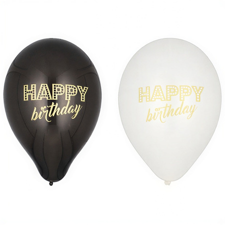 „Happy Birthday“-Luftballons, schwarz und weiß, 25 cm, 6 Stück